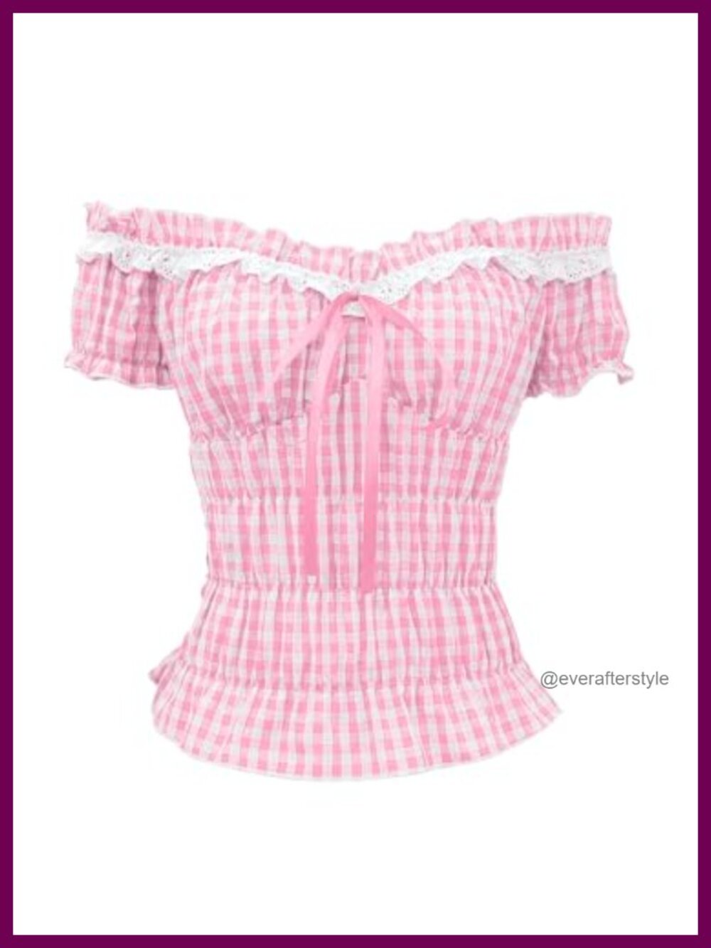 Gingham Plaid Off Shoulder Peplum Blouse Ruffle Trim Crop Top Y2K